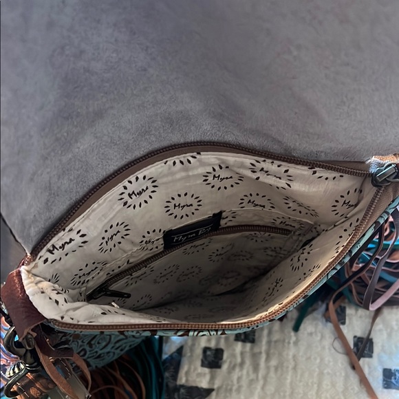 Myra Bag Brown and Turquoise Crossbody with Fringe - Picture 4 of 7